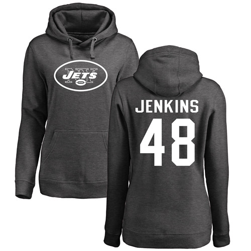 New York Jets Ash Women Jordan Jenkins One Color NFL Football 48 Pullover Hoodie Sweatshirts